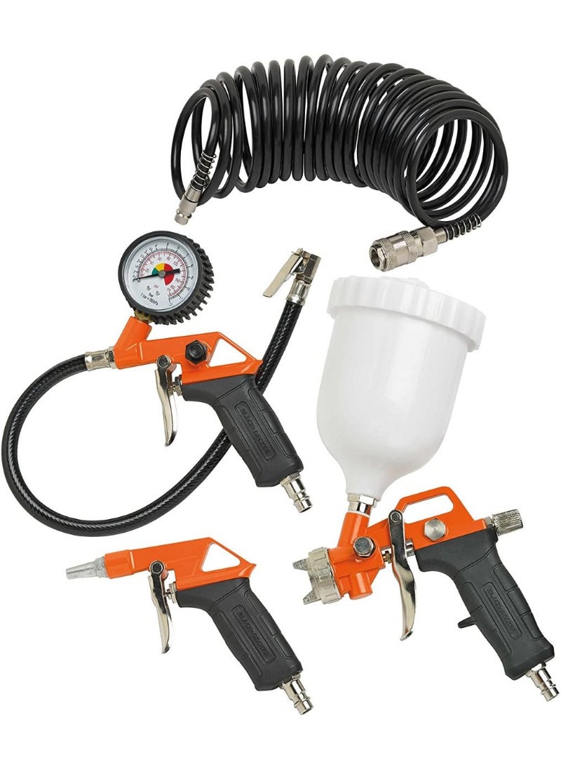 BLACK+DECKER Black & Decker Air Tools Kit 4 pcs (Air Gun, Inflating Gun, Spray Gun, 5m Spiral Hose) BD-KIT-4 