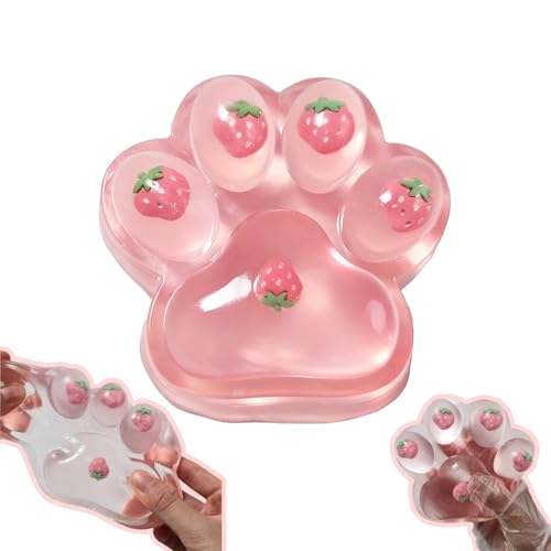 Chicooan Large Cat Paw Taba Squishy Big Squeeze Toys 5inch Strawberry Pink Cute Fufu Squishy Sensory Stress Relief Fidget Toys for Party Favors Sensory Anxiety Toys for Adults Strawberry - Image 1