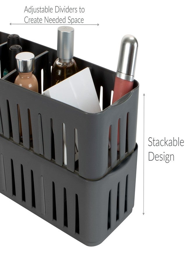 Simplify 2 Pack 4 Compartment Stackable Bin with Adjustable Dividers | Drawer Organizer | Storage Basket | Good for Office | Desk Supplies | Dorm |Bathroom | Accessories | Make Up | Grey - Image 4
