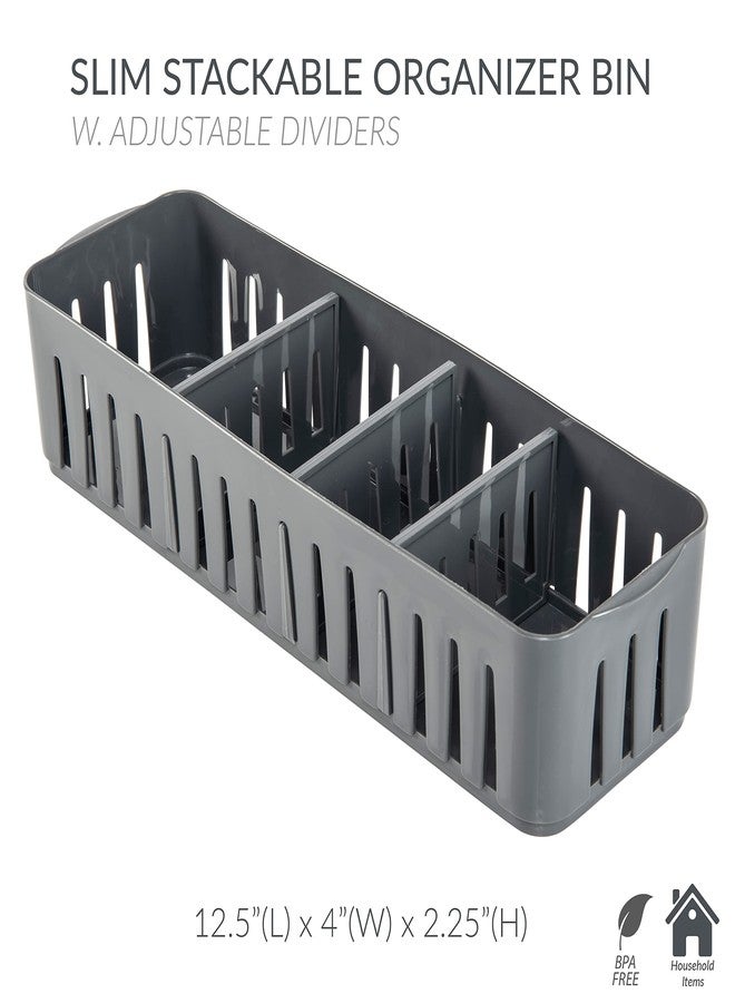 Simplify 2 Pack 4 Compartment Stackable Bin with Adjustable Dividers | Drawer Organizer | Storage Basket | Good for Office | Desk Supplies | Dorm |Bathroom | Accessories | Make Up | Grey - Image 2