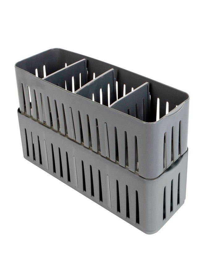 Simplify 2 Pack 4 Compartment Stackable Bin with Adjustable Dividers | Drawer Organizer | Storage Basket | Good for Office | Desk Supplies | Dorm |Bathroom | Accessories | Make Up | Grey - Image 1