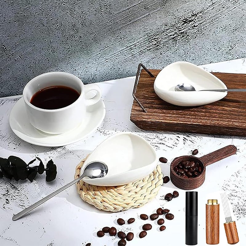 HIHIDAY 4Pcs Coffee Bean Dosing Cup and Spray Bottle 6 Needles Espresso Coffee Stirrers Spoon Set Ceramic Dosing Vessel Tray Single Dose Measuring Tray Kit (white) - Image 4