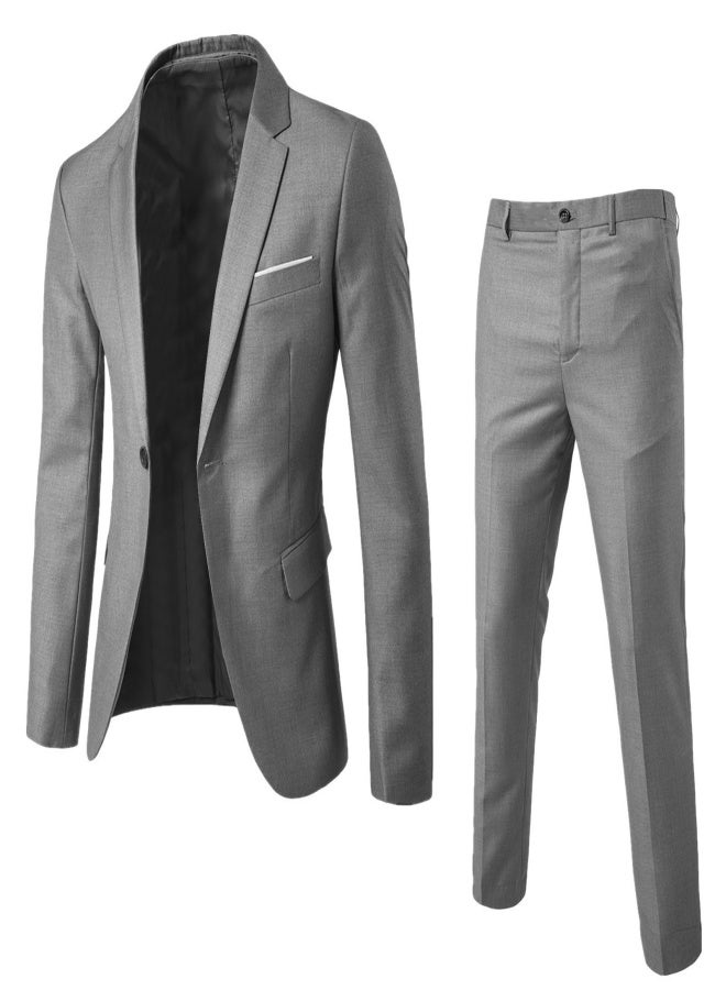 Men's Business Casual Suit Set, 2-Piece Blazer And Dress Pants, Office Style, Jacket And Trousers
