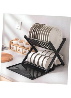 Generic Two-Tiered Dish Rack And Container With A Leak-Resistant X-Shape Drawer, Small Plate Organizer For Effective Dish Drying In Kitchen Environments  - Image 2