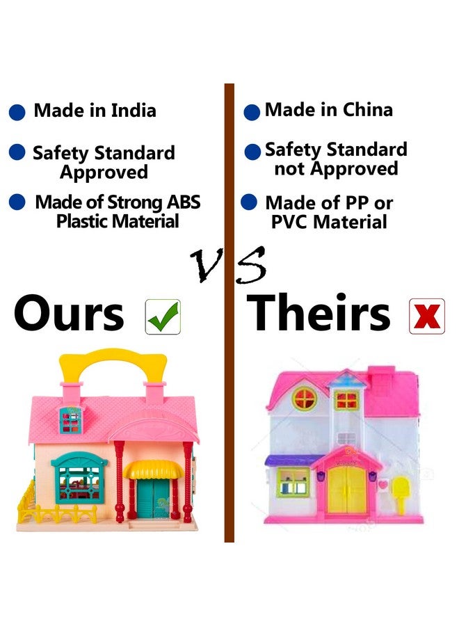 ويش كي بيت دمى بلاستيكي للأطفال من ويشكي، مجموعة لعب الأدوار، بيت دمى للبنات، مجموعة بيت دمى مع 9 ملحقات، بيت ألعاب للبنات، صنع في الهند، وردي، 3 سنوات فأكثر (عبوة من قطعة واحدة) - Image 3