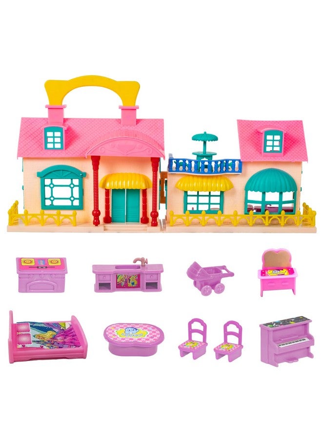 ويش كي بيت دمى بلاستيكي للأطفال من ويشكي، مجموعة لعب الأدوار، بيت دمى للبنات، مجموعة بيت دمى مع 9 ملحقات، بيت ألعاب للبنات، صنع في الهند، وردي، 3 سنوات فأكثر (عبوة من قطعة واحدة) - Image 1