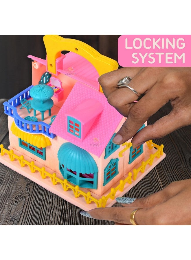 ويش كي بيت دمى بلاستيكي للأطفال من ويشكي، مجموعة لعب الأدوار، بيت دمى للبنات، مجموعة بيت دمى مع 9 ملحقات، بيت ألعاب للبنات، صنع في الهند، وردي، 3 سنوات فأكثر (عبوة من قطعة واحدة) - Image 4