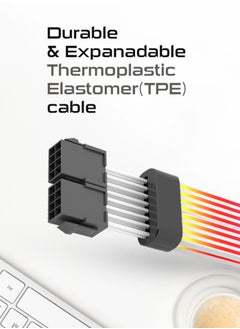 Tortox Tortox 6+2 Pin*2 ARGB Power Supply Extension Cable with Expandable TPE Cables, 100 LED Beads, Silicone Cable, 5V 3pin ARGB sync, Highly Flexible Silicone Gel PSU Extension Cable  - Image 5