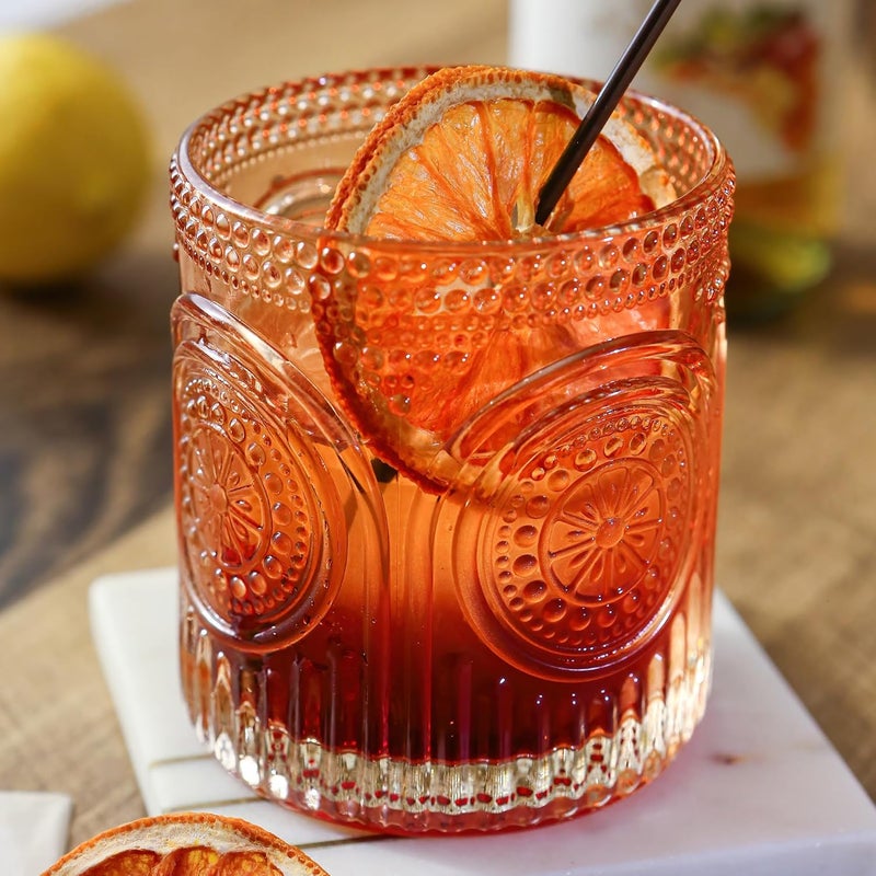 Kate Aspen Ribbed Retro Arch Floral Rose Gold Drinking Glasses Set of 6 10 oz Vintage Glassware Set Cocktail Glass Set Juice Glass Water Cups  Great Hostess Gift  Gift for New Home Owners - Image 1