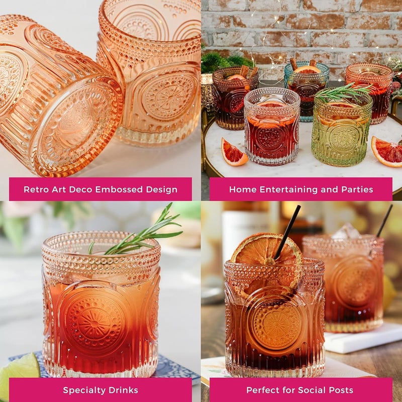 Kate Aspen Ribbed Retro Arch Floral Rose Gold Drinking Glasses Set of 6 10 oz Vintage Glassware Set Cocktail Glass Set Juice Glass Water Cups  Great Hostess Gift  Gift for New Home Owners - Image 5