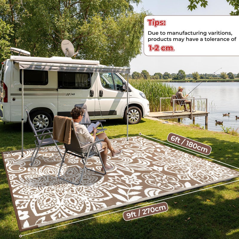 Findosom Waterproof Outdoor Rug 6' x 9' - Reversible Mandala Outdoor Plastic Straw Rug, Durable Foldable Patio Rug for RV, Deck, Balcony, Backyard, Picnic, Porch, Camping, Beach, Brown - Image 2