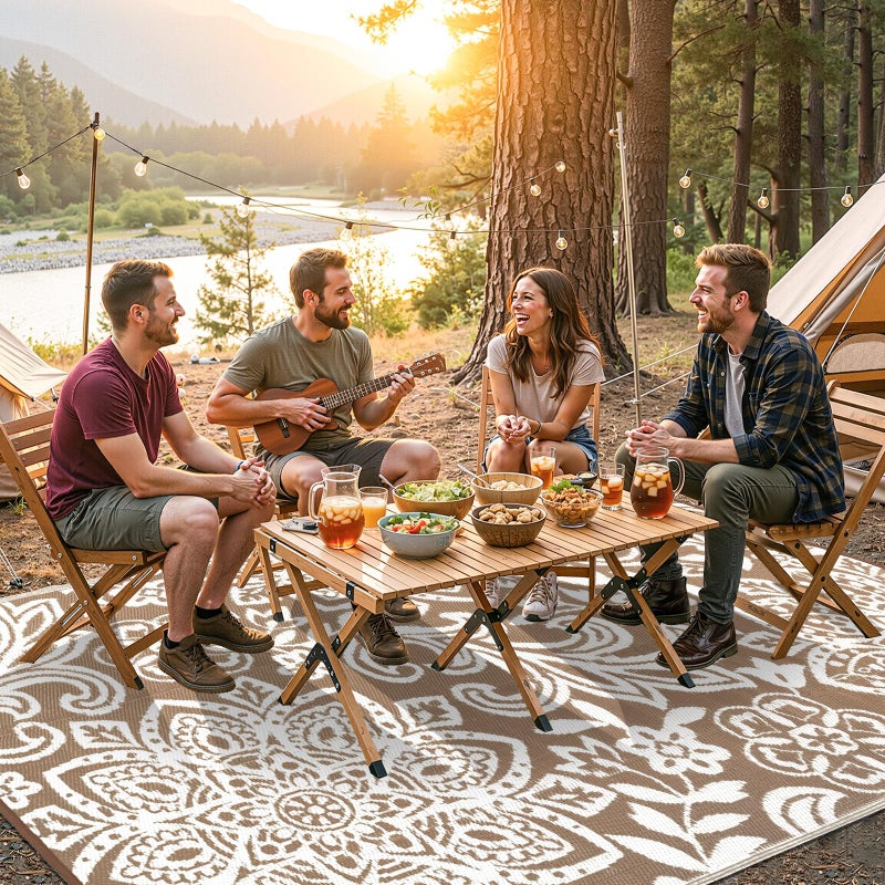 Findosom Waterproof Outdoor Rug 6' x 9' - Reversible Mandala Outdoor Plastic Straw Rug, Durable Foldable Patio Rug for RV, Deck, Balcony, Backyard, Picnic, Porch, Camping, Beach, Brown - Image 3