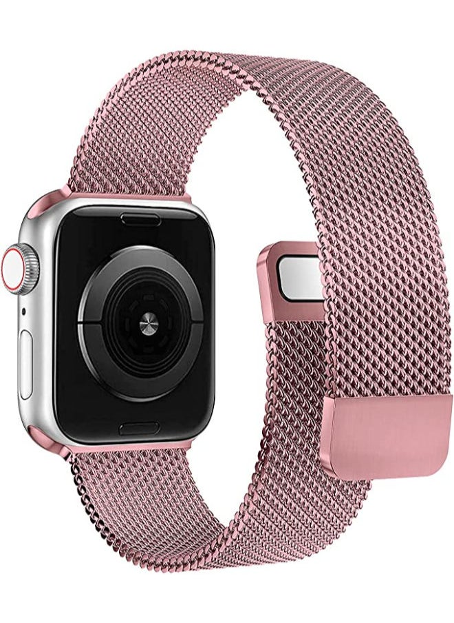 SHOPI - Loop Stainless Steel Strap With Magnetic Clasp For Apple Watch  42mm / 44mm / 45mm Apple Watch Strap For Apple Watch Series 7 / 6 / SE / 5 / 4 / 3 / 2 / 1 PINK - Image 1