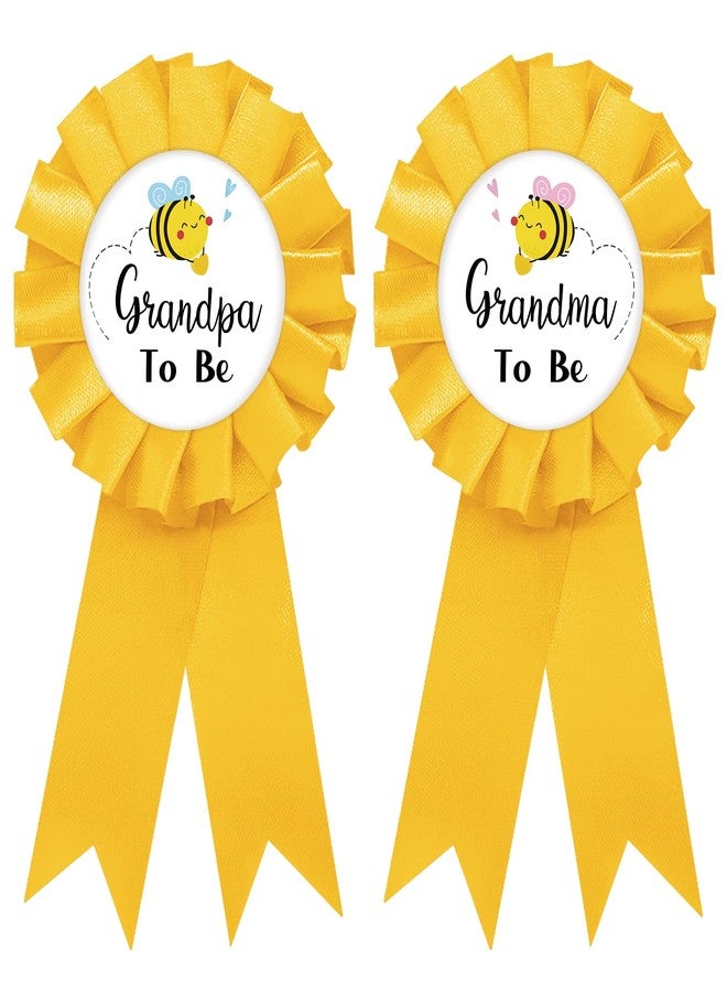SUPERLUBY Grandma to Bee Tinplate Badge Pin, Grandpa to Bee Pin for Men, Gender Reveal Button for Grandma Grandpa, Yellow Rosette Button for New Grandparent, Bee Theme Baby Shower Party Favors - Image 1