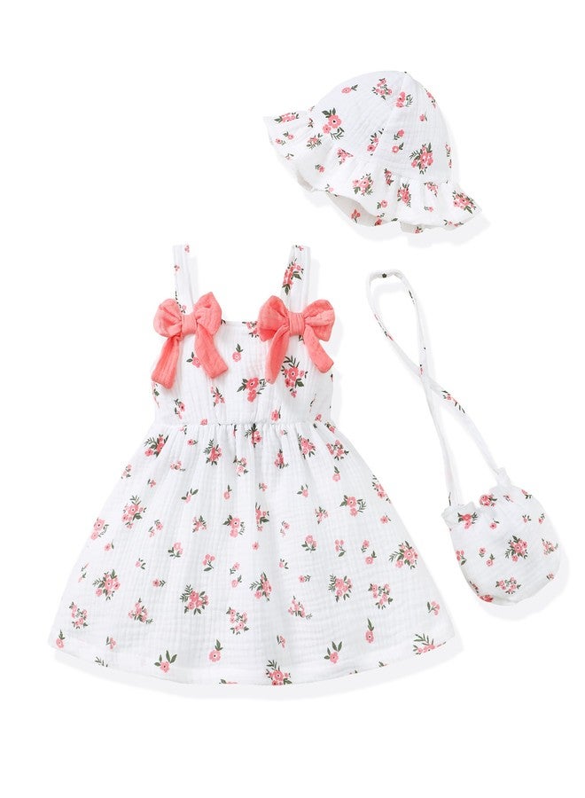 Renotemy Baby Girl Dress 12-18 Month Girls Clothes Summer Cotton Linen Outfits Boho Beach Birthday Flower Dresses 1 Year Old Girl Gifts White Floral Sleeveless Casual Sundress Baby Clothes for Girls - Image 1