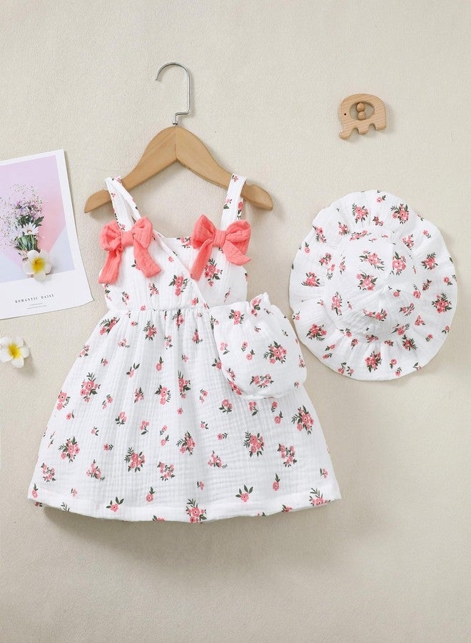 Renotemy Baby Girl Dress 12-18 Month Girls Clothes Summer Cotton Linen Outfits Boho Beach Birthday Flower Dresses 1 Year Old Girl Gifts White Floral Sleeveless Casual Sundress Baby Clothes for Girls - Image 3