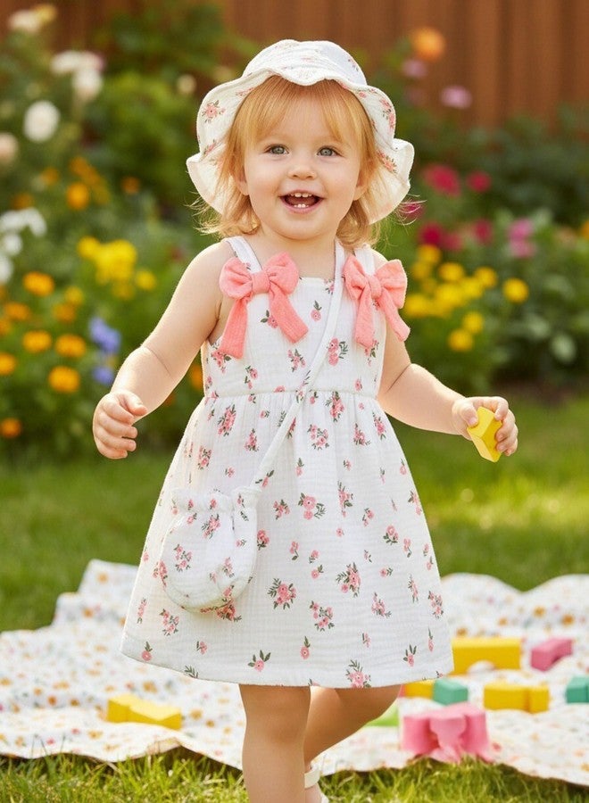 Renotemy Baby Girl Dress 12-18 Month Girls Clothes Summer Cotton Linen Outfits Boho Beach Birthday Flower Dresses 1 Year Old Girl Gifts White Floral Sleeveless Casual Sundress Baby Clothes for Girls - Image 2