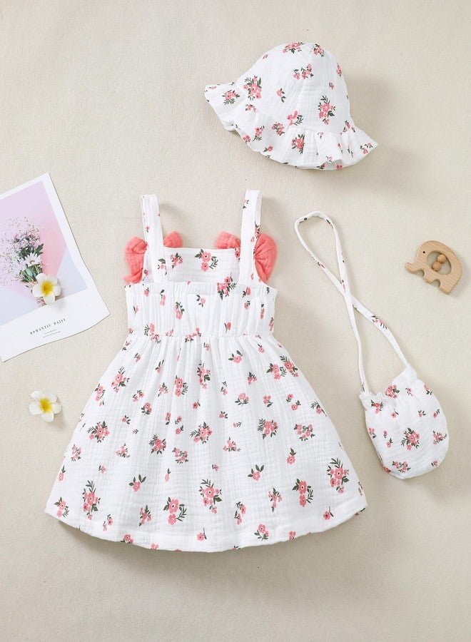 Renotemy Baby Girl Dress 12-18 Month Girls Clothes Summer Cotton Linen Outfits Boho Beach Birthday Flower Dresses 1 Year Old Girl Gifts White Floral Sleeveless Casual Sundress Baby Clothes for Girls - Image 4