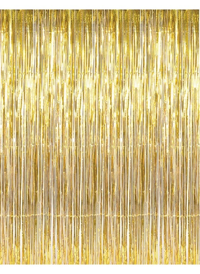 GOER GOER 3.2 ft x 9.8 ft Metallic Tinsel Foil Fringe Curtains for Party Photo Backdrop Wedding Decor (2 Packs, Gold)  - Image 1