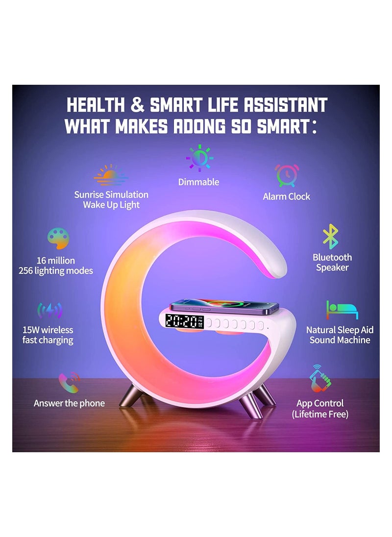 Techie - Smart light sound machine App Control Fast Wireless Charger RGB Light BT Speaker Sunrise Alarm Clock - Image 1