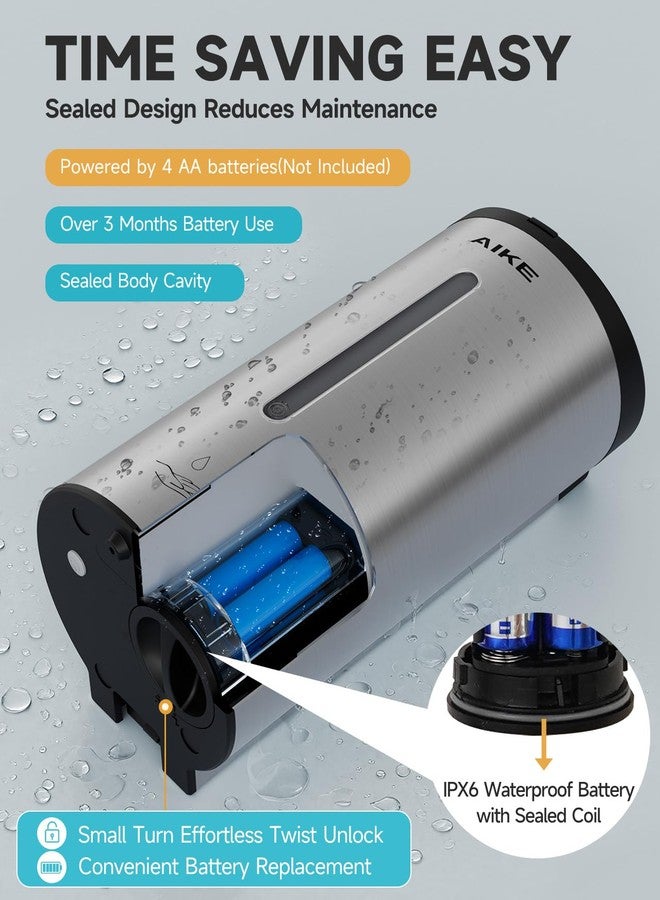 AIKE Automatic Wall Mount Liquid Soap Dispenser, Commercial Stainless Steel with 25oz Large Capacity Save Time Effort and Cost,Model AK1205(Brushed) - Image 3