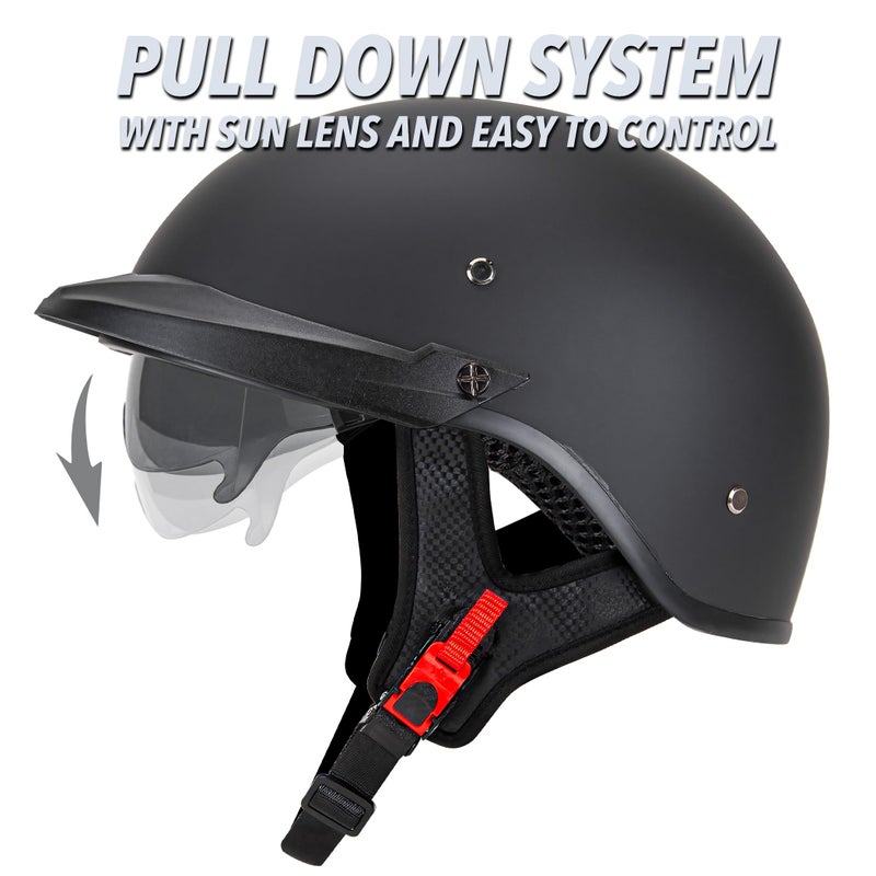 Cartman Motorcycle Open Face Helmet with Sun Visor Quick Release Buckle, Matte Black, DOT Approved, Medium - Image 3