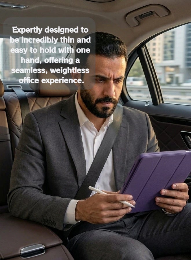 حافظة لوحة مفاتيح خفيفة الوزن ومحمولة مصممة خصيصًا لجهاز iPad الجيل الحادي عشر (A16، 2025) والجيل العاشر (2022). تتميز بلوحة مفاتيح مغناطيسية قابلة للفصل مع لوحة لمس ذكية فاخرة، وهيكل خارجي مقاوم للبقع، بالإضافة إلى فتحة مدمجة لحفظ القلم. تأتي مع مجموعة ملحقات مجانية تشمل: ماوس بلوتوث، واقي شاشة، غطاء لحماية لوحة المفاتيح، وقلم ذكي عالي الجودة. اللون: بنفسجي. - Image 4