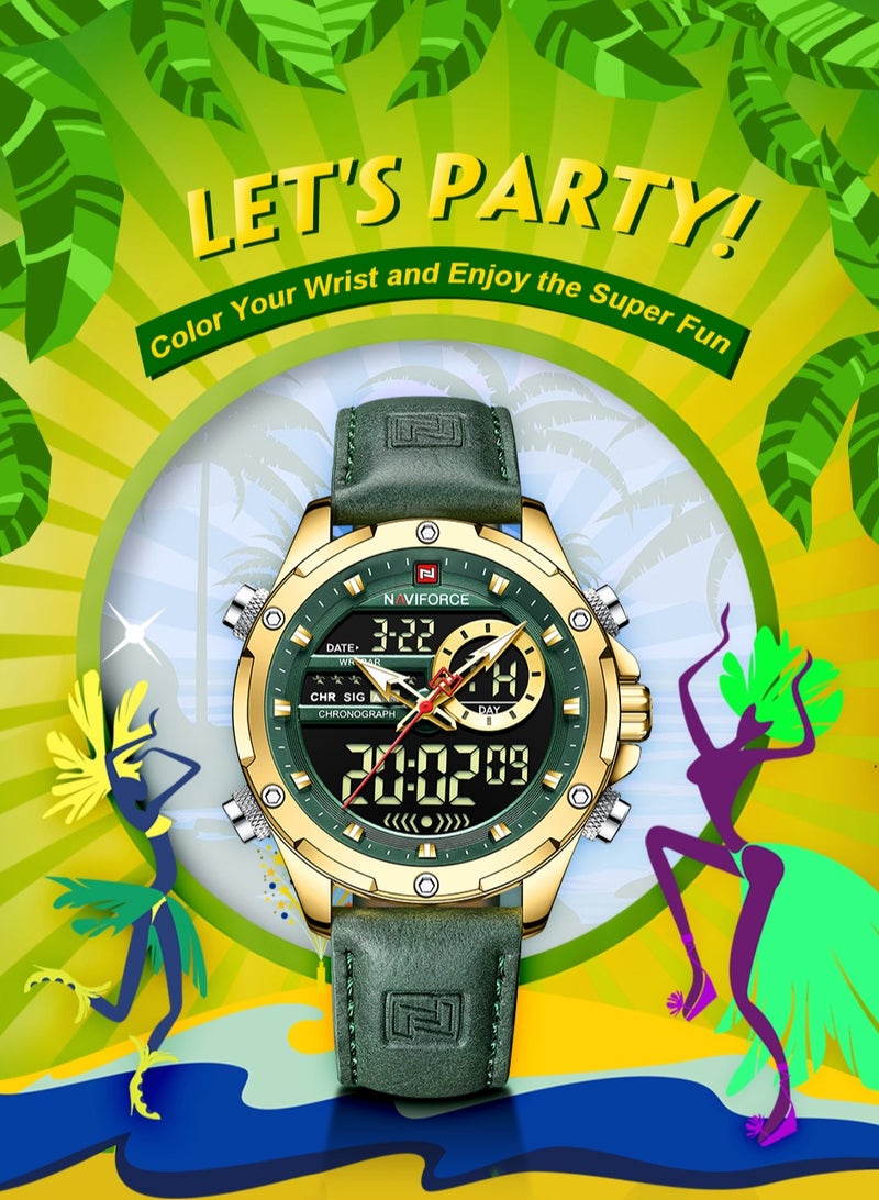 نافيفورس ساعات رجالية رياضية رقمية LED مقاومة للماء ساعة كوارتز فاخرة بحزام جلدي ساعة رجالية إلكترونية للأعمال واللياقة البدنية - Image 3