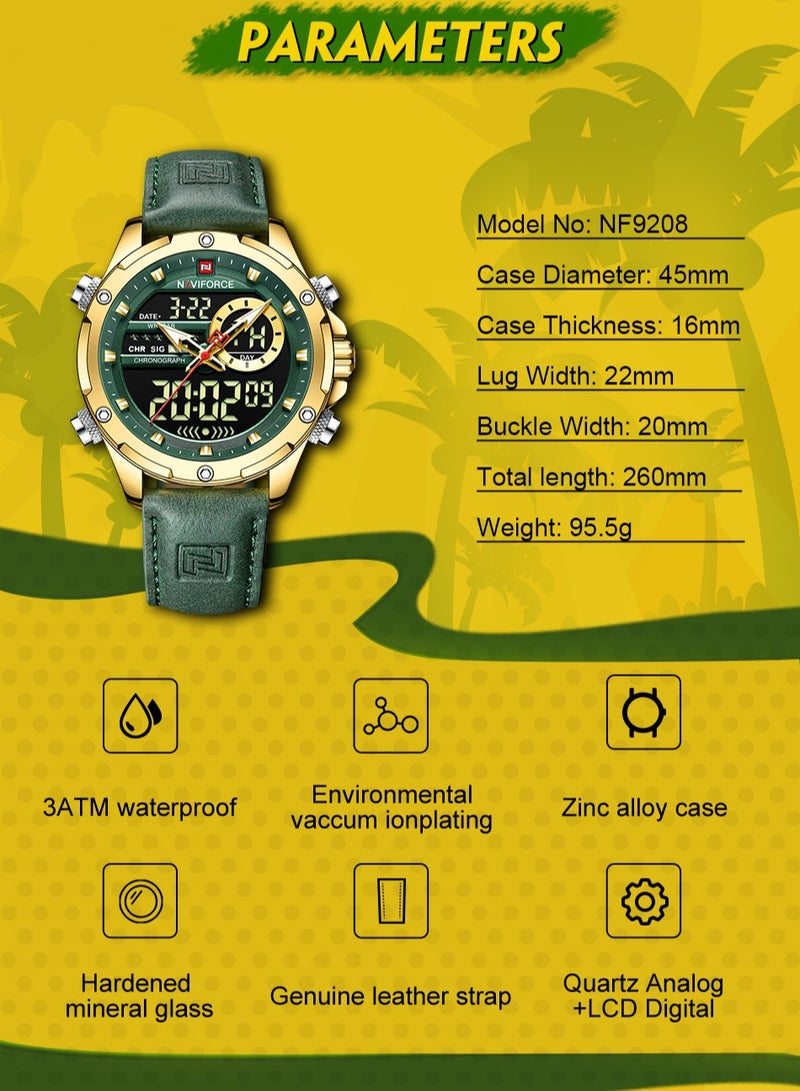نافيفورس ساعات رجالية رياضية رقمية LED مقاومة للماء ساعة كوارتز فاخرة بحزام جلدي ساعة رجالية إلكترونية للأعمال واللياقة البدنية - Image 4