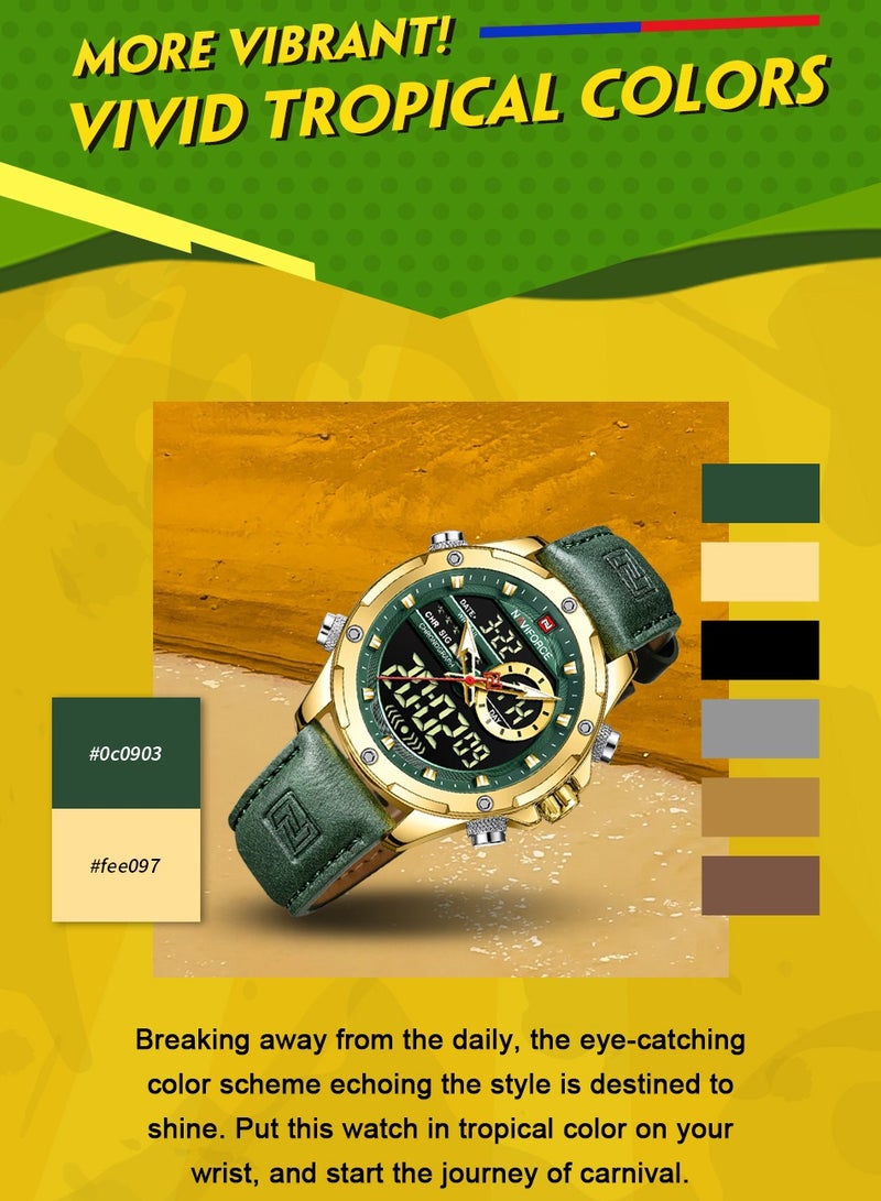 نافيفورس ساعات رجالية رياضية رقمية LED مقاومة للماء ساعة كوارتز فاخرة بحزام جلدي ساعة رجالية إلكترونية للأعمال واللياقة البدنية - Image 5