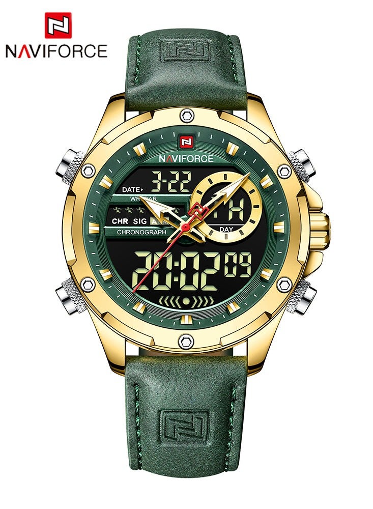 نافيفورس ساعات رجالية رياضية رقمية LED مقاومة للماء ساعة كوارتز فاخرة بحزام جلدي ساعة رجالية إلكترونية للأعمال واللياقة البدنية - Image 2