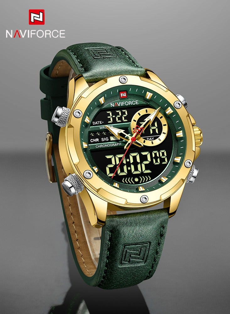 نافيفورس ساعات رجالية رياضية رقمية LED مقاومة للماء ساعة كوارتز فاخرة بحزام جلدي ساعة رجالية إلكترونية للأعمال واللياقة البدنية - Image 1