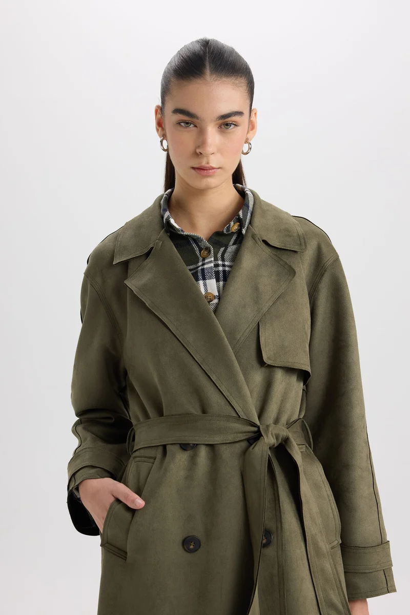 Defacto  Regular Fit Suede Trenchcoat for Women | Best Price UAE