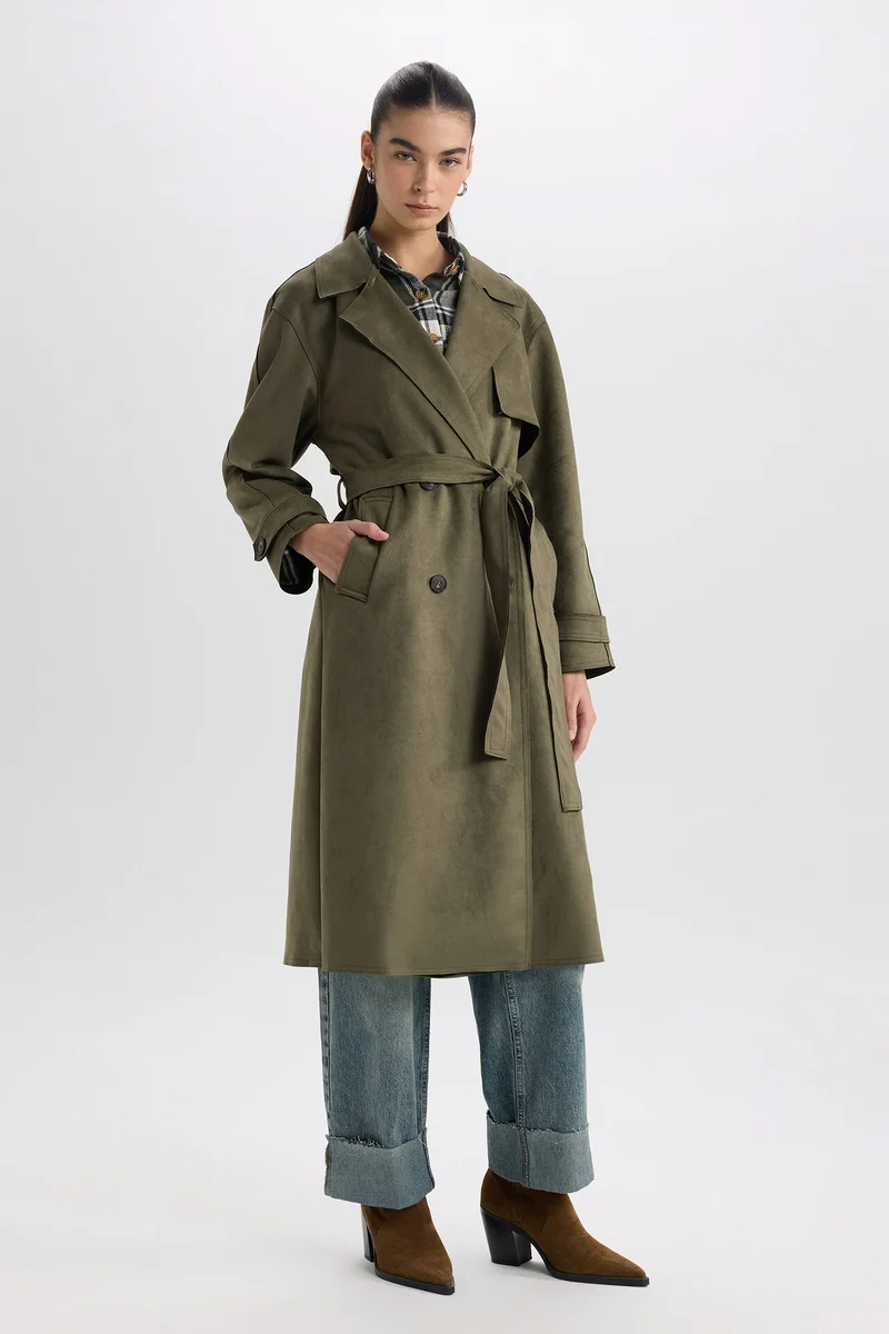 Defacto  Regular Fit Suede Trenchcoat for Women | Best Price UAE