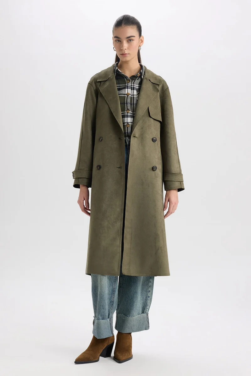 Defacto  Regular Fit Suede Trenchcoat for Women | Best Price UAE