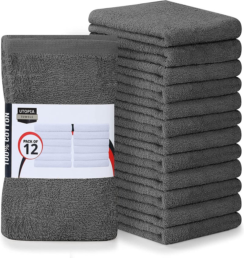 Utopia Towels Kitchen Bar Mops, Pack of 12, 16 by 19 Inches, 100% Cotton Super Absorbent Grey Towels, Multi-Purpose Cleaning Towels for Home and Kitchen Bars - Image 1