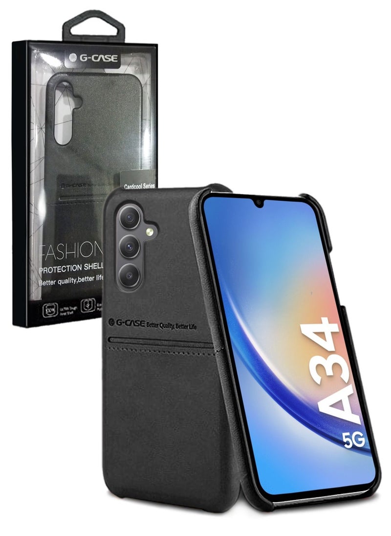 G-CASE - Cardcool Series Protection Shell Leather Texture Case Cover For Samsung Galaxy A34 5G 2023 Black - Image 1