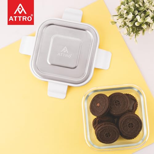 ATTRO Glassox Borosilicate Square Glass Lunch Box with Stainless Steel Lid Food Storage Container Microwave & Freezer Safe BPA-Free Food-Grade 320ml - Image 3