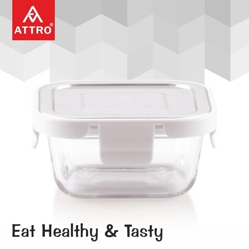 ATTRO Glassox Borosilicate Square Glass Lunch Box with Stainless Steel Lid Food Storage Container Microwave & Freezer Safe BPA-Free Food-Grade 320ml - Image 4
