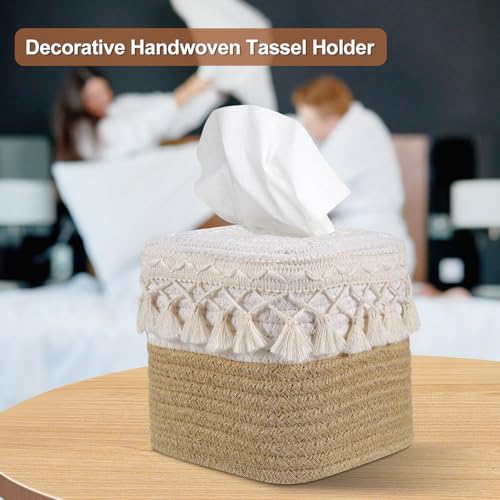Kortimu Natural Boho Tissue Box Cover: Handwoven Square Holder with Tassel for Bathroom, Table & Kitchen – Open-Bottom Design Decorative Cover for Home, Office & Farmhouse Decor - Image 5