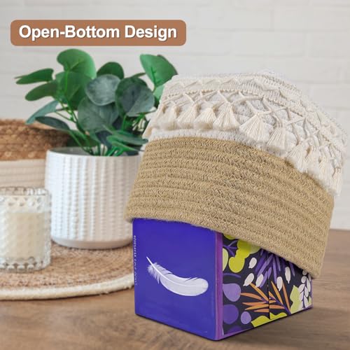 Kortimu Natural Boho Tissue Box Cover: Handwoven Square Holder with Tassel for Bathroom, Table & Kitchen – Open-Bottom Design Decorative Cover for Home, Office & Farmhouse Decor - Image 3
