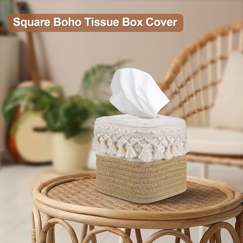 Kortimu Natural Boho Tissue Box Cover: Handwoven Square Holder with Tassel for Bathroom, Table & Kitchen – Open-Bottom Design Decorative Cover for Home, Office & Farmhouse Decor - Image 2