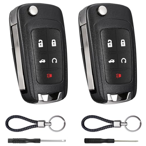 JJCHQ Key Fob Case Replacement 5 Button for Chevy Cruze Camaro Impala Equinox GMC Terrain Buick Regal Lacrosse 2010 2011 2012 2013 2014 2015 2016 2017 Keyless Entry Remote Control Car Key Fob Shell - 2 Pack - Image 1