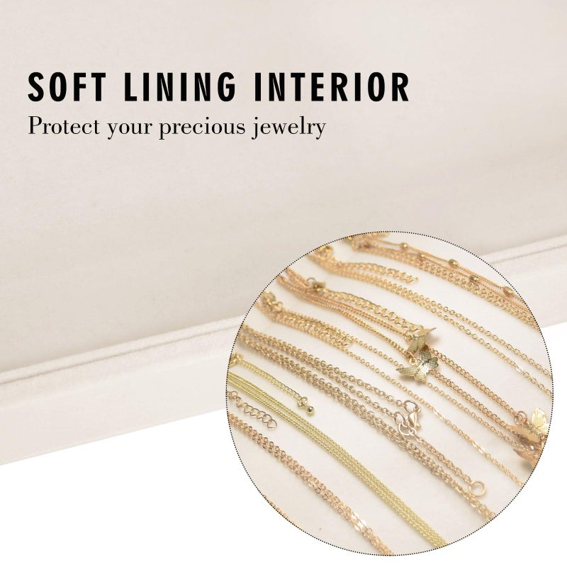 Siveit Necklace Organizer Box Premium 20 Hooks Velvet Necklace Display Jewelry Tray with Transparent Lid Jewelry Necklace Display Box for Necklace Pendants Suitable for Women and Girls (Beige) - Image 2