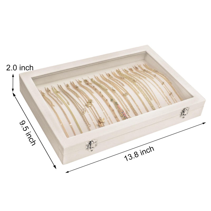 Siveit Necklace Organizer Box Premium 20 Hooks Velvet Necklace Display Jewelry Tray with Transparent Lid Jewelry Necklace Display Box for Necklace Pendants Suitable for Women and Girls (Beige) - Image 3