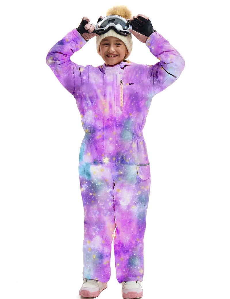 GEMYSE Kids One Pieces Ski Suits Jumpsuits Boys Girls' Winter Outdoor Snowboarding Waterproof Snowsuits(Watercolor Purple,6/7) - Image 1