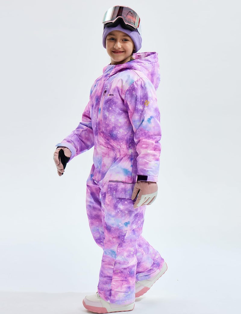 GEMYSE Kids One Pieces Ski Suits Jumpsuits Boys Girls' Winter Outdoor Snowboarding Waterproof Snowsuits(Watercolor Purple,6/7) - Image 3