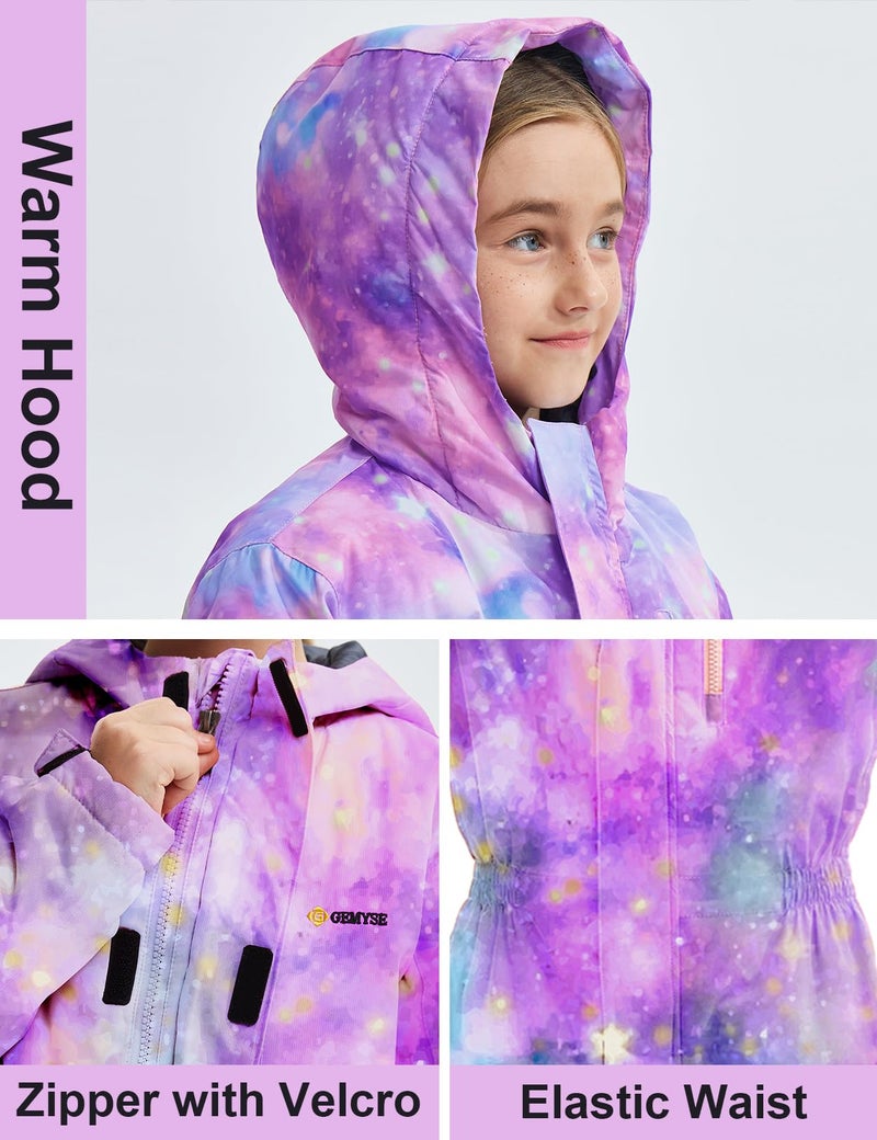 GEMYSE Kids One Pieces Ski Suits Jumpsuits Boys Girls' Winter Outdoor Snowboarding Waterproof Snowsuits(Watercolor Purple,6/7) - Image 5