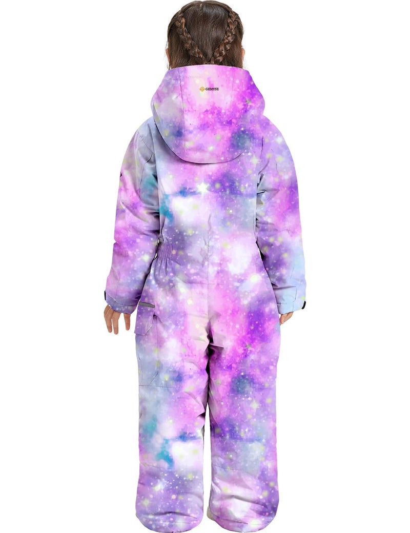 GEMYSE Kids One Pieces Ski Suits Jumpsuits Boys Girls' Winter Outdoor Snowboarding Waterproof Snowsuits(Watercolor Purple,6/7) - Image 2