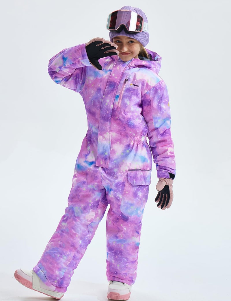 GEMYSE Kids One Pieces Ski Suits Jumpsuits Boys Girls' Winter Outdoor Snowboarding Waterproof Snowsuits(Watercolor Purple,6/7) - Image 4